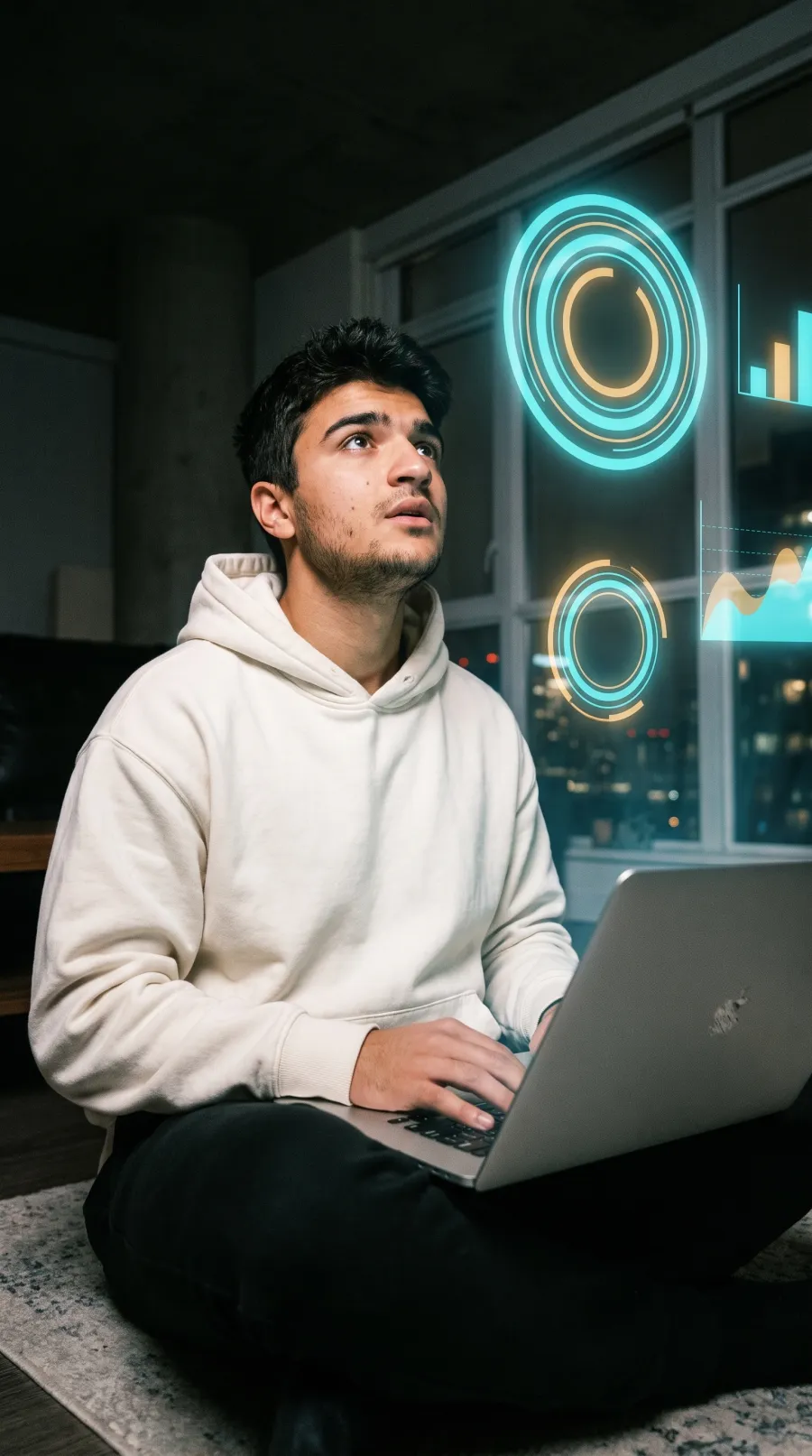 Alex coding on a laptop
